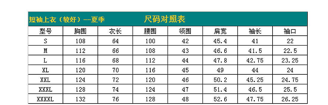 短袖工作服AD120-DX尺寸圖