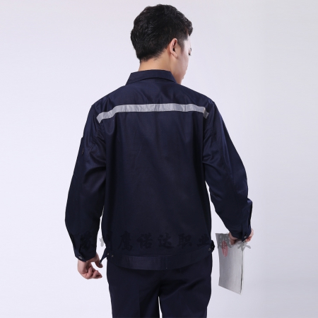 藏青拼米色滌廠服工衣定做AC090-JX