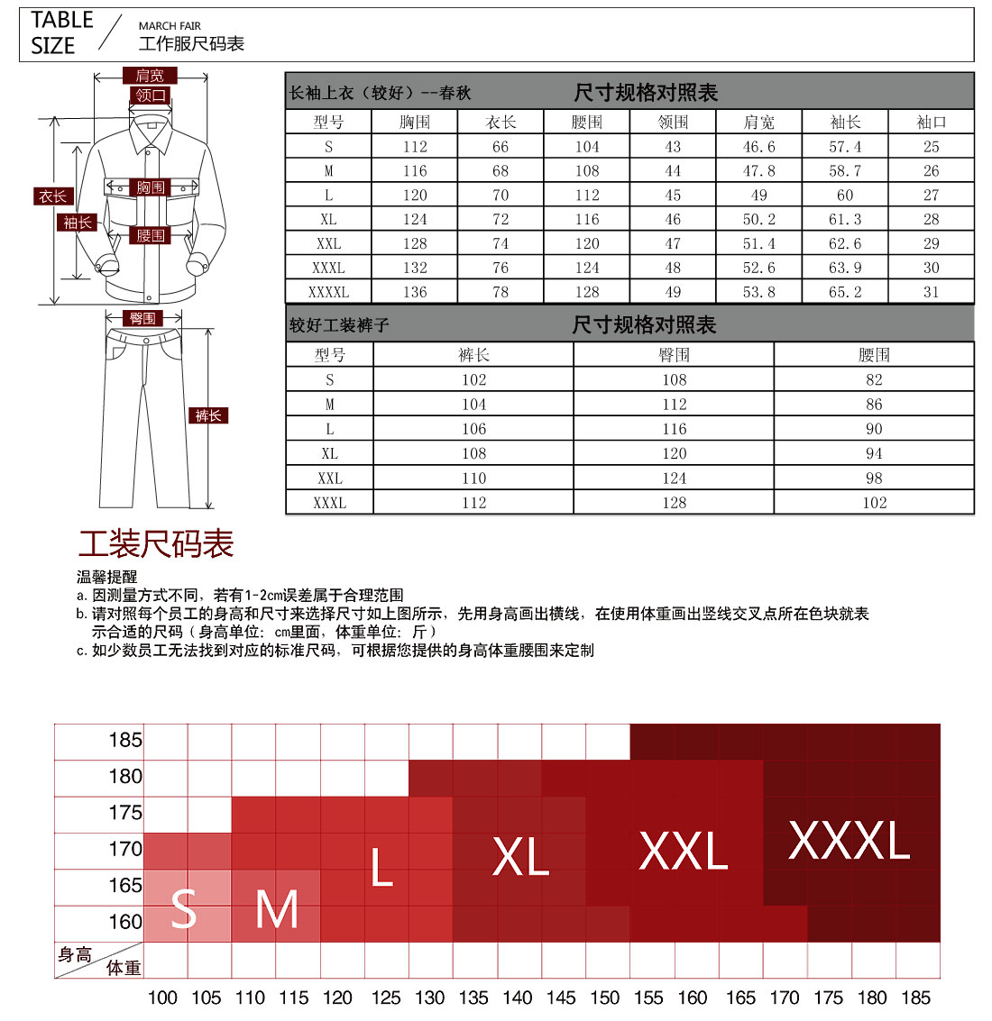 尺碼參照表